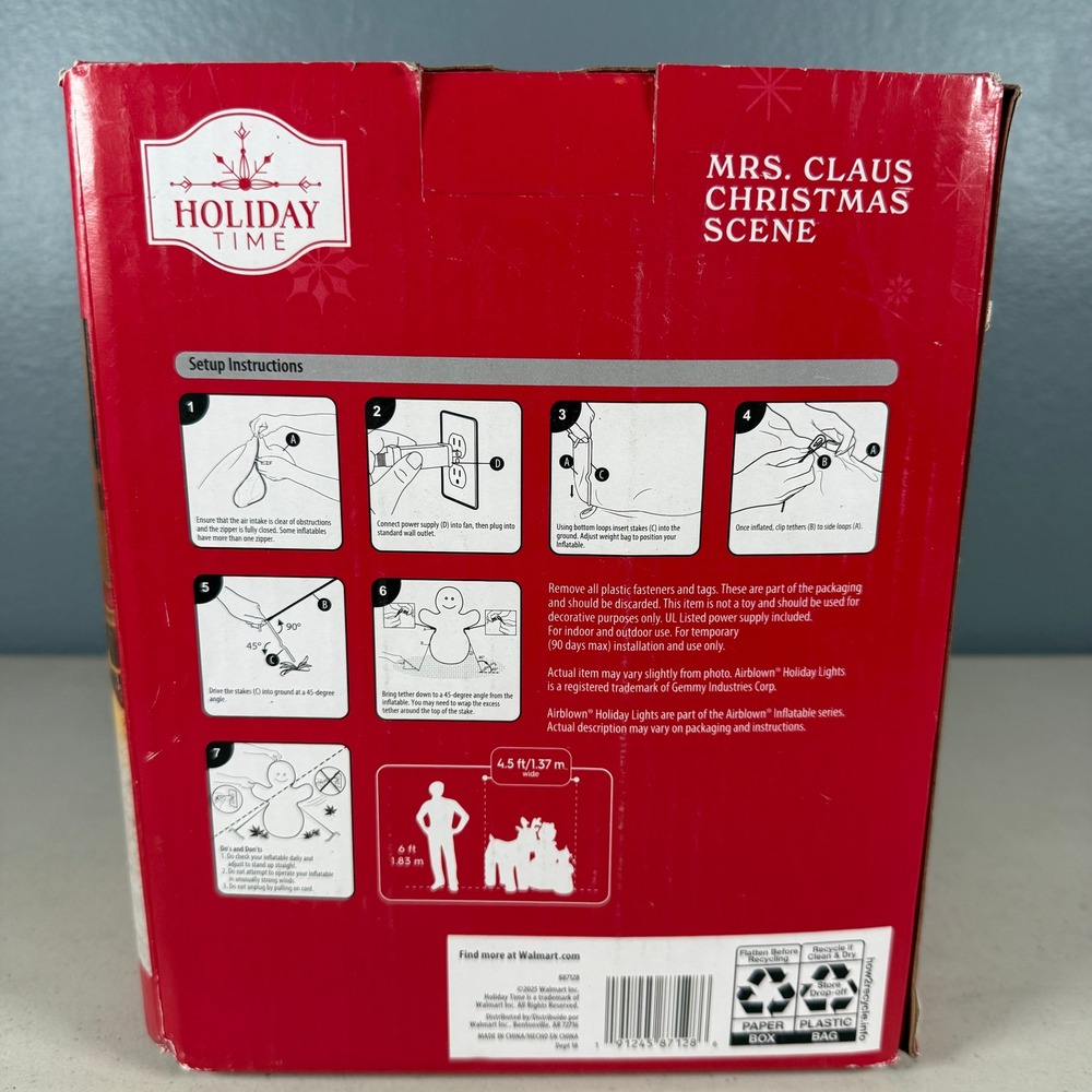Holiday Time Mrs Claus Christmas Scene Inflatable LED 4ft Reindeer Elf 887128 - Picture 3 of 4